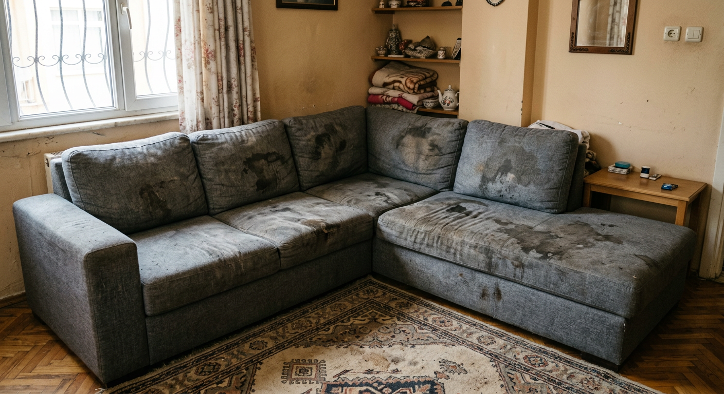 Köşe koltuk yıkama öncesi